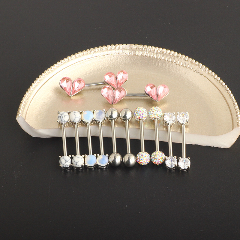 Titanium Steel Zircon Heart Breast Ring Set Stainless Steel Diamond Nail Chest Piercing Jewelry detail image 11