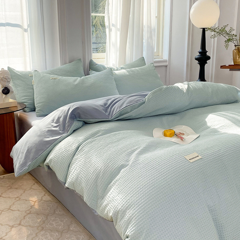 Clase A de alta gama de algodón waffle de cuatro piezas de algodón japonés waffle hoja de cama cubierta del edredón ins ropa de cama de algodón puro