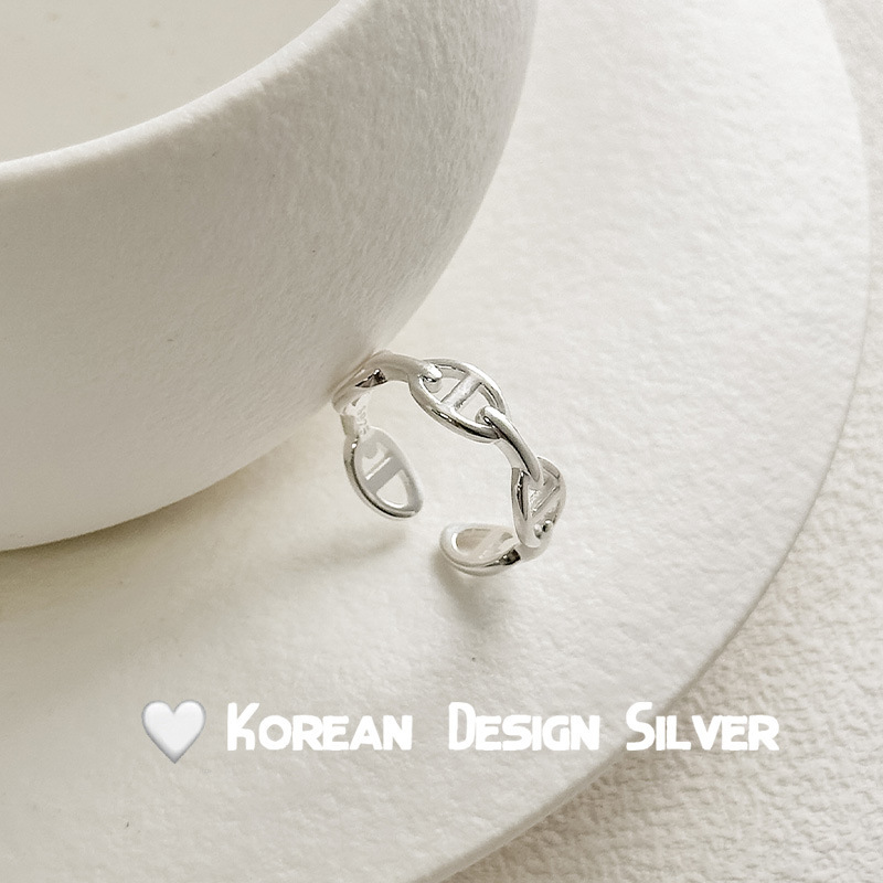 S925 Sterling Silver Trendyy Simple Niche Pig Nose Design Ring Women Ins Style Jewelry Cut Out Open Ring