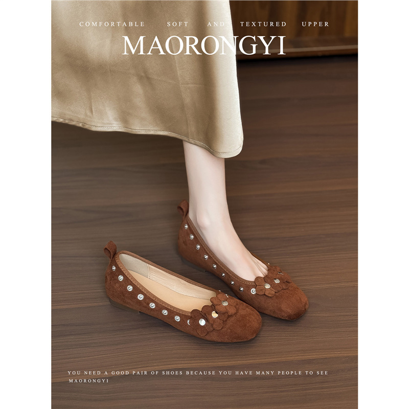 2025 Summer New French-Style Niche Floral Slip-On Shoes for Women, Retro Shallow Ballet Flats