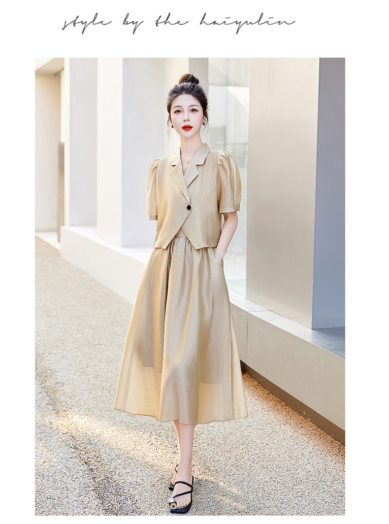 Bộ đồ Tencel nữ hai mảnh gồm áo và chân váy midi thắt eo — Màu đen, Màu xám, Màu kaki chi tiết 17