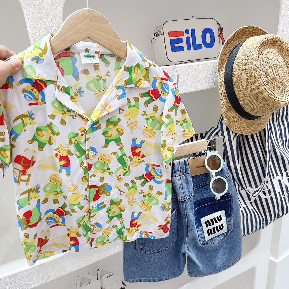 Camisa de verano para niños camisa de flores 2024 para niños medianos y grandes camisa casual para niños solapa ropa de playa estilo de vacaciones manga corta
