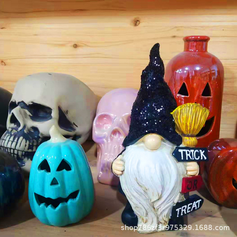 Halloween Goblin Dwarf Fat Ornaments Magic Garden Peace Dwarf Holding Pumpkin Bom Home Decoration Ornaments
