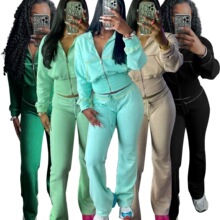 HR24065 欧美休闲女装  跨境亚马逊热卖款  华夫格收腰长袖套装