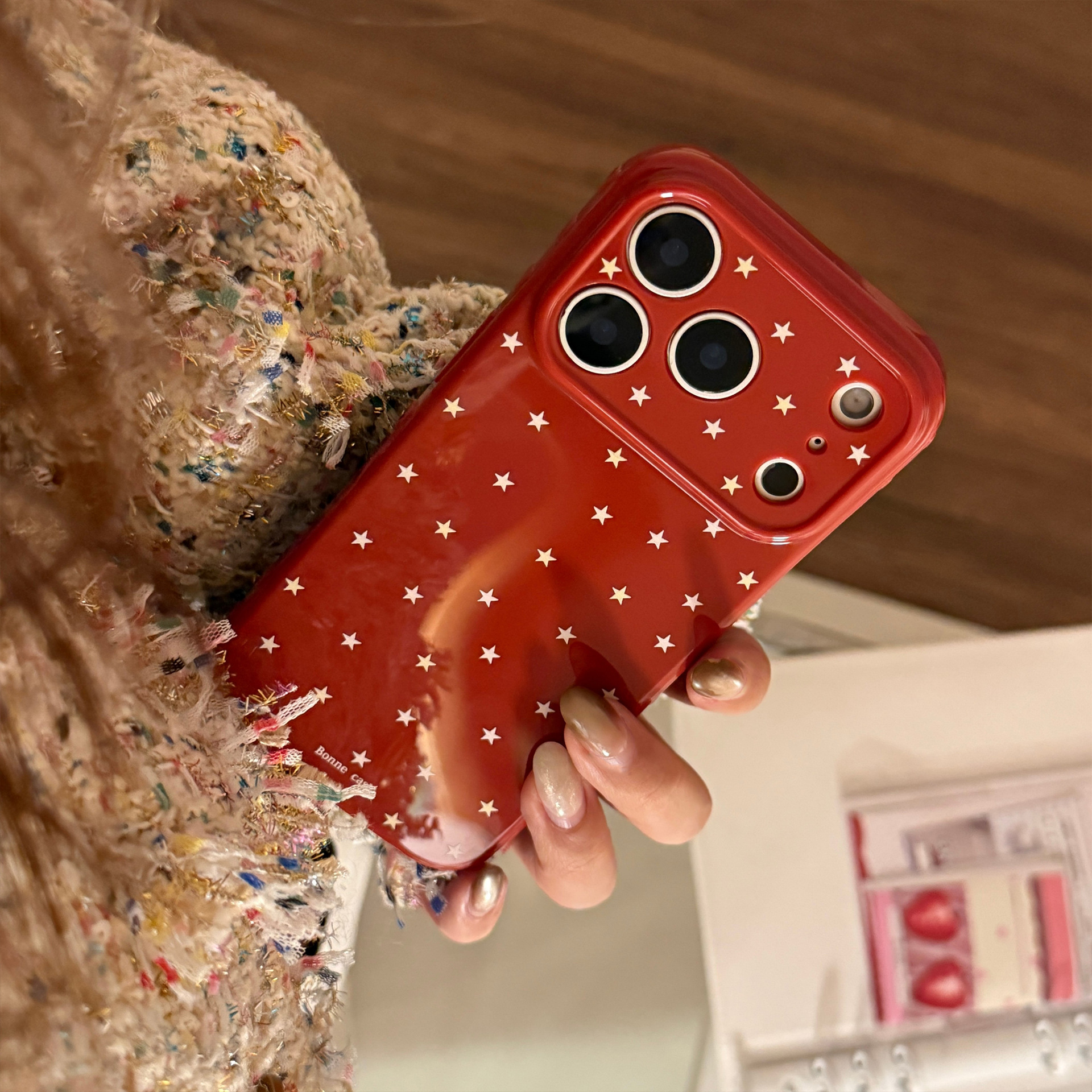 Protective Phone Case For Iphone Burgundy Star Pattern Design_voghion.com