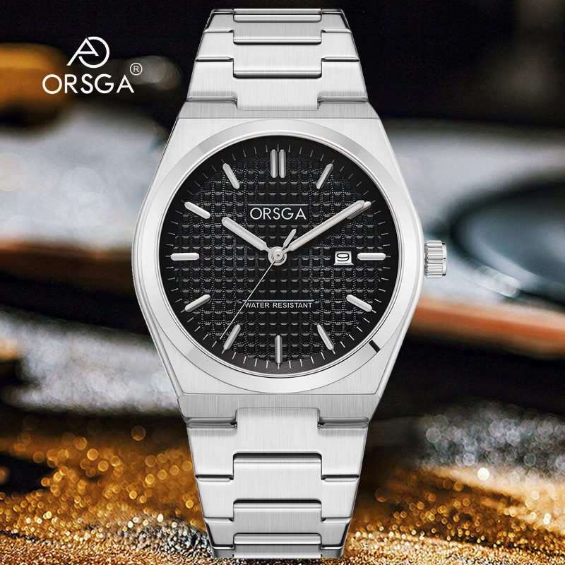 Orsga Classic Simple Men's Watch Fashion Steel Band Calendar Manufacturer Cross-Border Live Broadcast Casual Quartz Watch for Men
