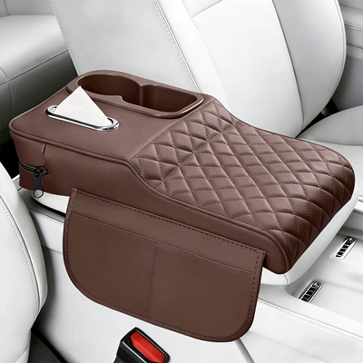 Box Storage Box, Car Thickened | Armrest box pad - colored-cup-diamond-style-coffee-color