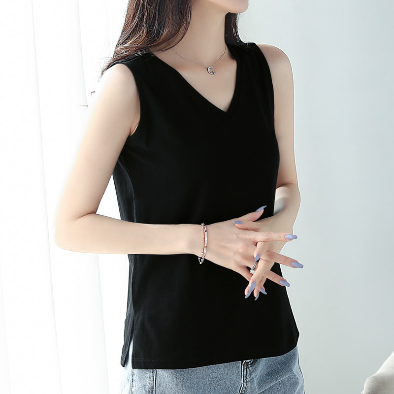 V-Neck Loose Vest Women's Sleeveless Wide Shoulder Simple Bottom Split Camisole Vest Base Straight Top Women's Solid Color