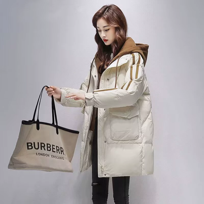 Поддельные два новых средних и длинных пуховых хлопчатобумажных платья женская зимняя корейская версия свободного большого размера толстый пиджак