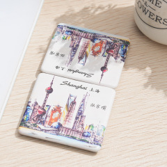 上海城市風景旅遊紀念品方形水彩畫化妝摺疊皮鏡子小伴手禮品