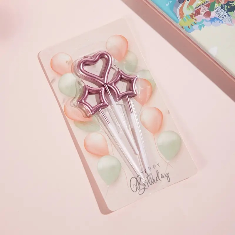 Velas de cumpleaños, estrellas, hadas, palos de amor, pastel de fiesta, vestido de boda brillante