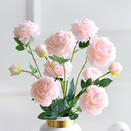 Simulated Flowers 3-Head Peony Silk Flowers Artificial Flowers Dried Flowers European Western Rose Decorations Wedding Celebration Manufacturer Wholesale