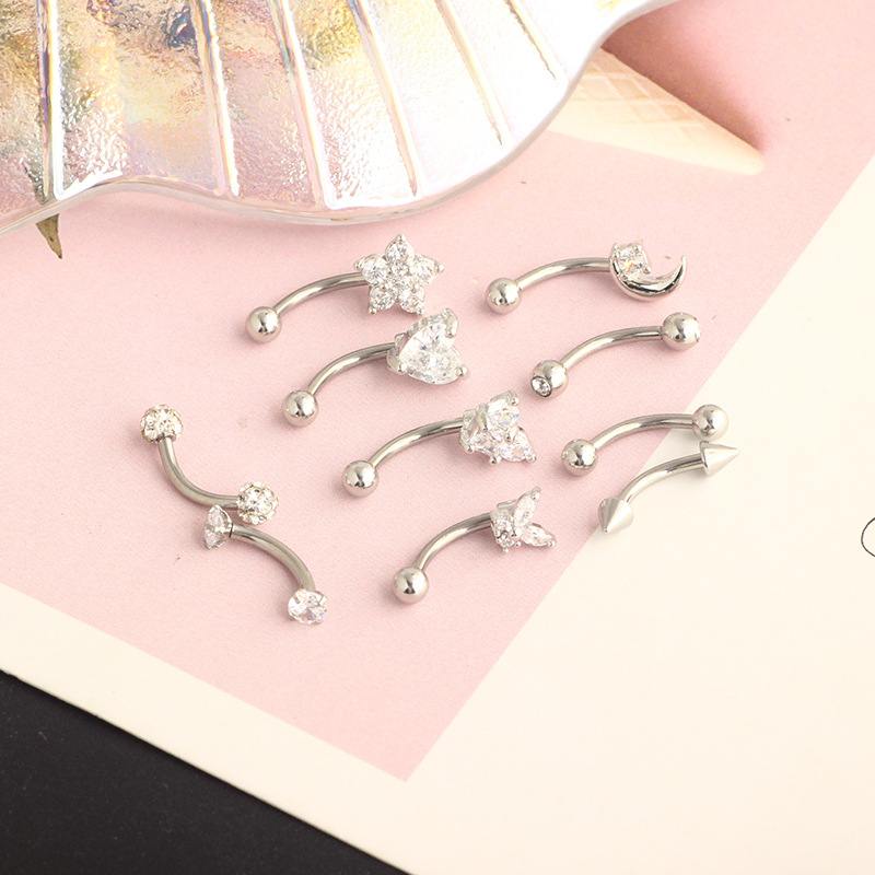 Stainless Steel Heart Shape Eyebrow Piercing Jewelry - Invisible Lip Nail with Black Zircon - 18K Gold Plated detail image 15