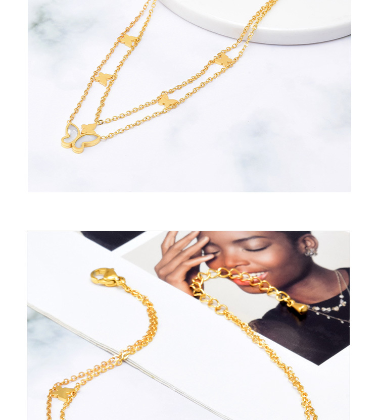 Fashion Four Leaf Clover Butterfly Titanium Steel Inlay Shell Womenu0027S Anklet