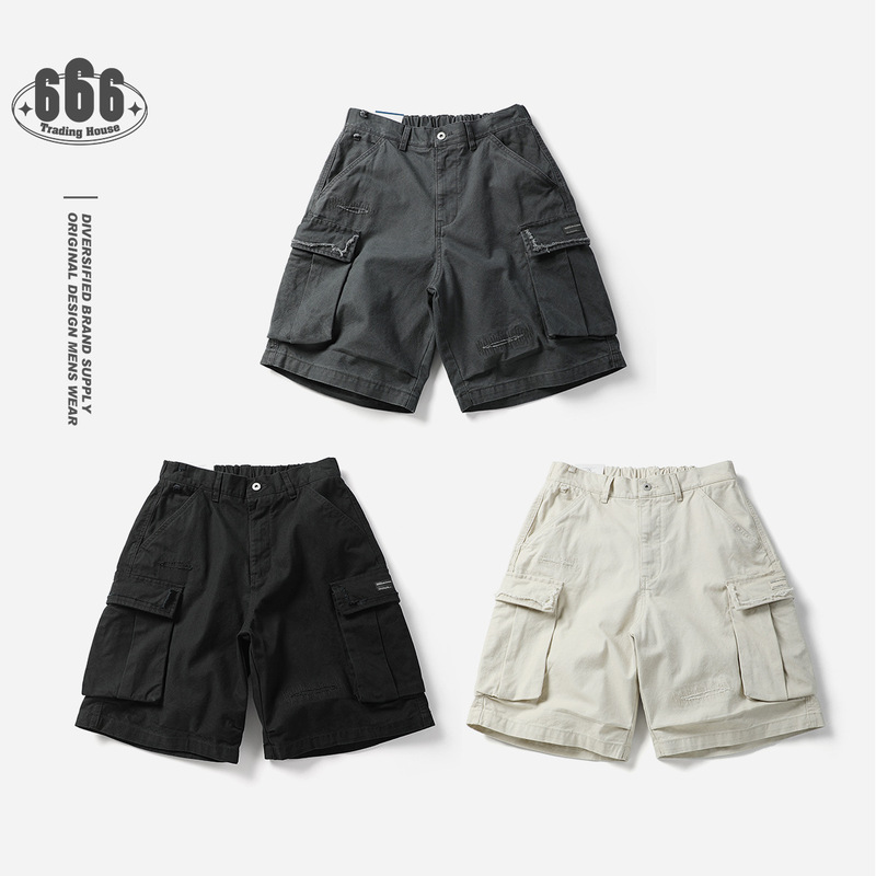 BLACKARMADA Hole Patch Rave Overalls Large Pocket Shorts Men's Loose Summer Pants DG9201