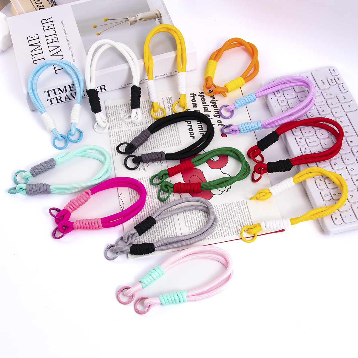 Double-Button Mobile Phone Chain Lanyard Unisex Short Handmade Polyester Braided Wrist Rope Hand-Woven Mobile Phone Pendant