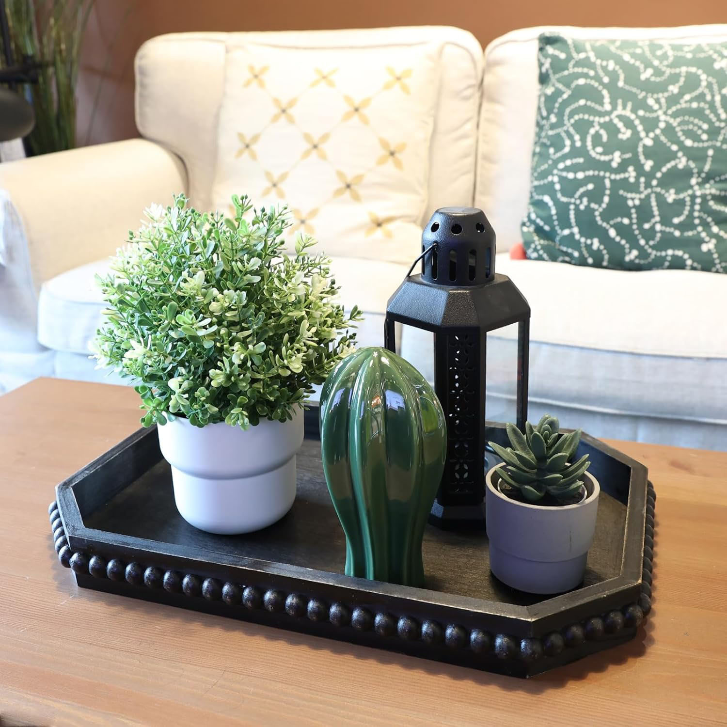 Wooden Country-Style American Carved Service Tray, Farmhouse Vintage Black Decorative Tray, Dining Table Centerpiece, Christmas