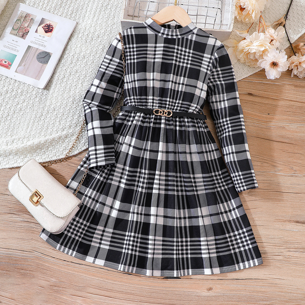 Casual Plaid Belt Polyester Girls Dresses display picture 1