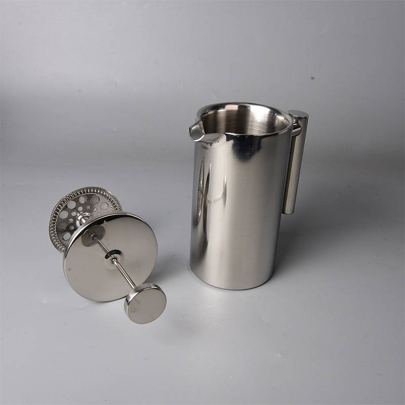 Wow, custom-made double-layer 304 stainless steel insulated French press pot, large-capacity milk frother, hand-brewed coffee pot