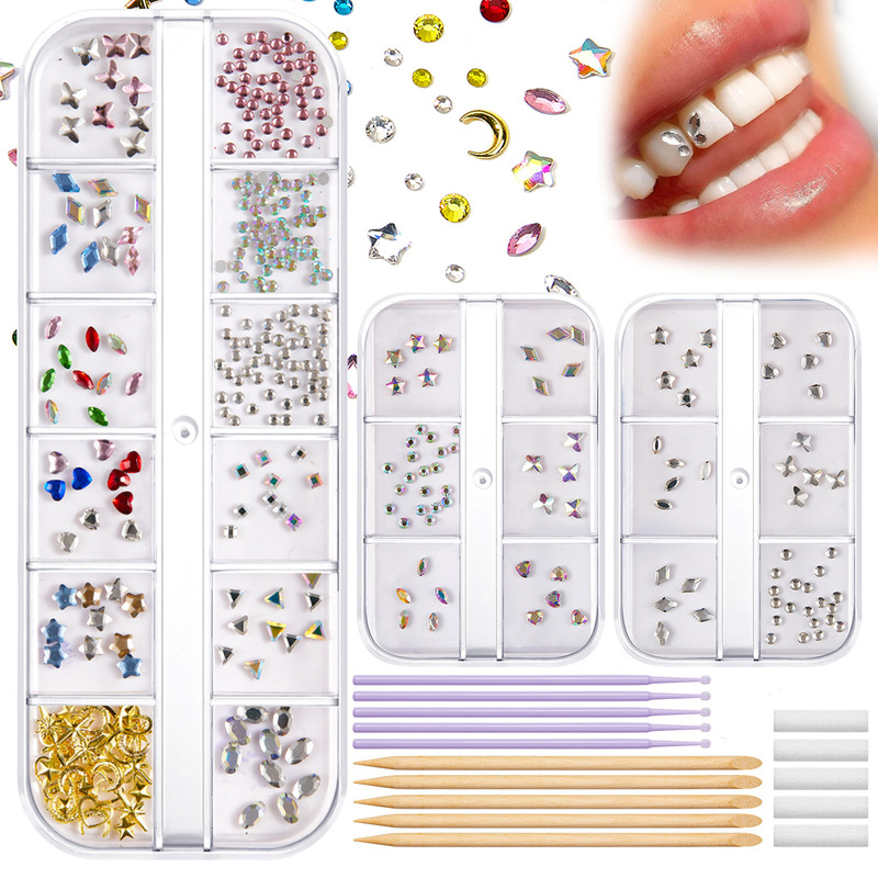 Cross-border Explosions Dental Drill Hot Piece Mixed Color Rhinestone Horse Eye Flat Bottom Special-shaped Tooth Dental Ornaments DIY Wear Armor Crafts