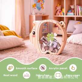 木质小猪存钱罐儿童美元硬币储钱罐亚克力卡通可爱小猪储蓄罐