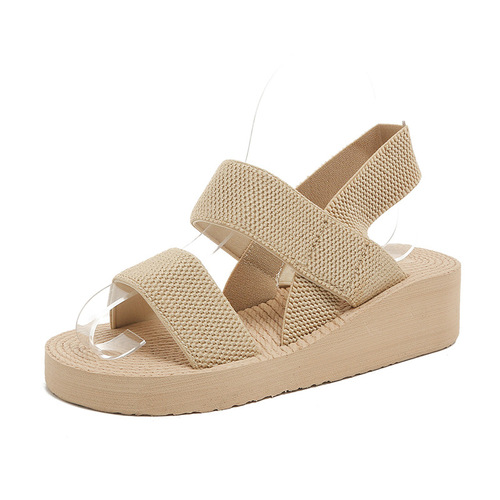 Summer Artificial Grass Braided Slope-Insole Cool Slipper for Women, Fashionable Casual Thick Sole Beach Roman Shoes