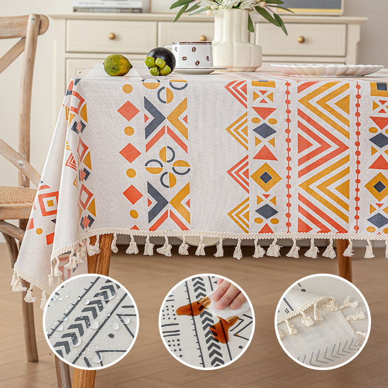 Mantel bohemio impermeable y a prueba de aceite, mantel antideslizante y resistente a las manchas, cubierta de mesa de centro retro única a prueba de polvo