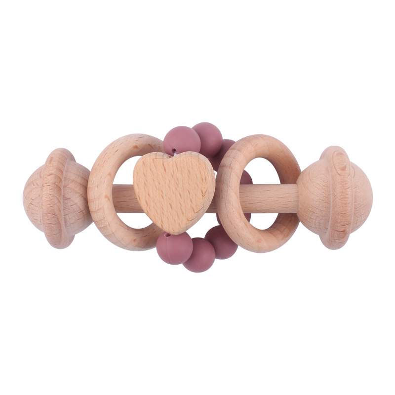 Juguete para niños creativo Beech teether bebé amor mano agarre sonajero cuentas de silicona bebé ejercicio interactivo mordedor palo