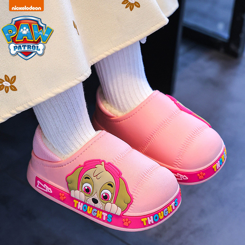 Zapatillas de algodón para niños del equipo Wang Wang, tacones de bolso para niños, zapatillas impermeables de interior para niños de invierno, zapatos de algodón para bebés para el hogar cálidos