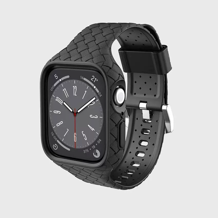 Applicable to Apple AppleWatch woven pattern all -all -in -one side with 45mm solid silicone luxury cover 40