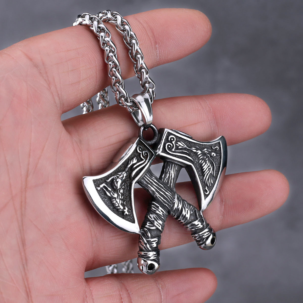 Retro Vikings Crow Stainless steel Pendant Necklace man fashion Hip hop Accessories Titanium Europe and America Punk Jewelry