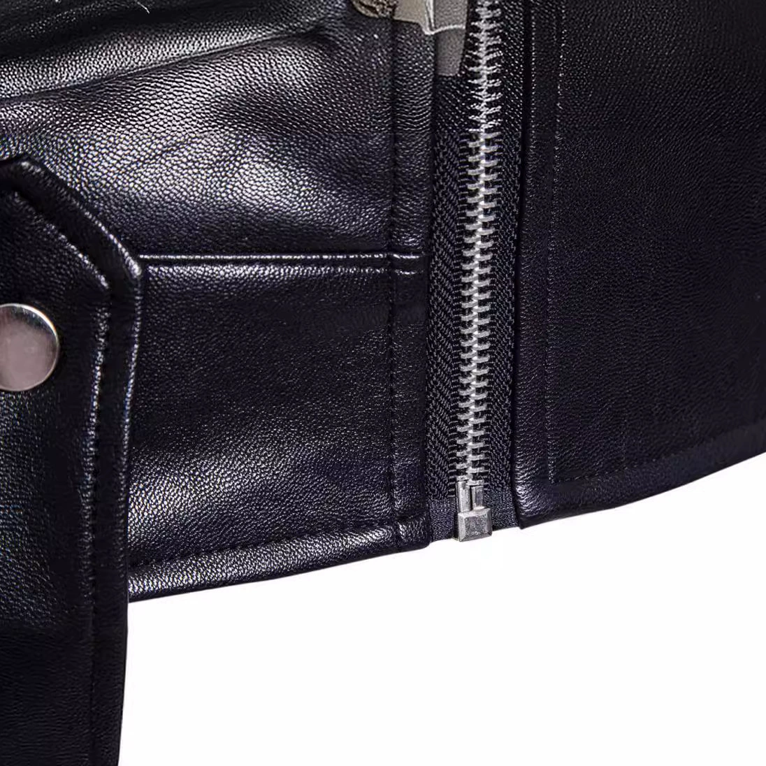 Men's PU leather motorcycle jacket, European cut, multi‑zip biker style, S–2XL