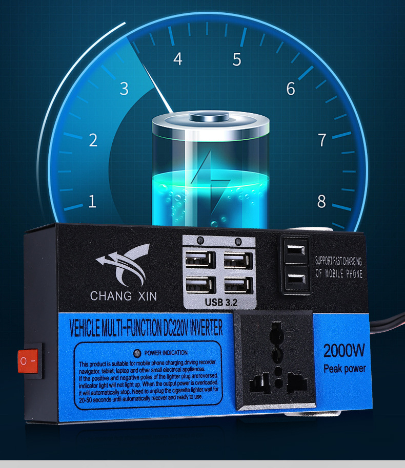 Car Inverter 12V/24V to 220V Multi-Function Converter for Cars and Trucks High-Power Socket Charger