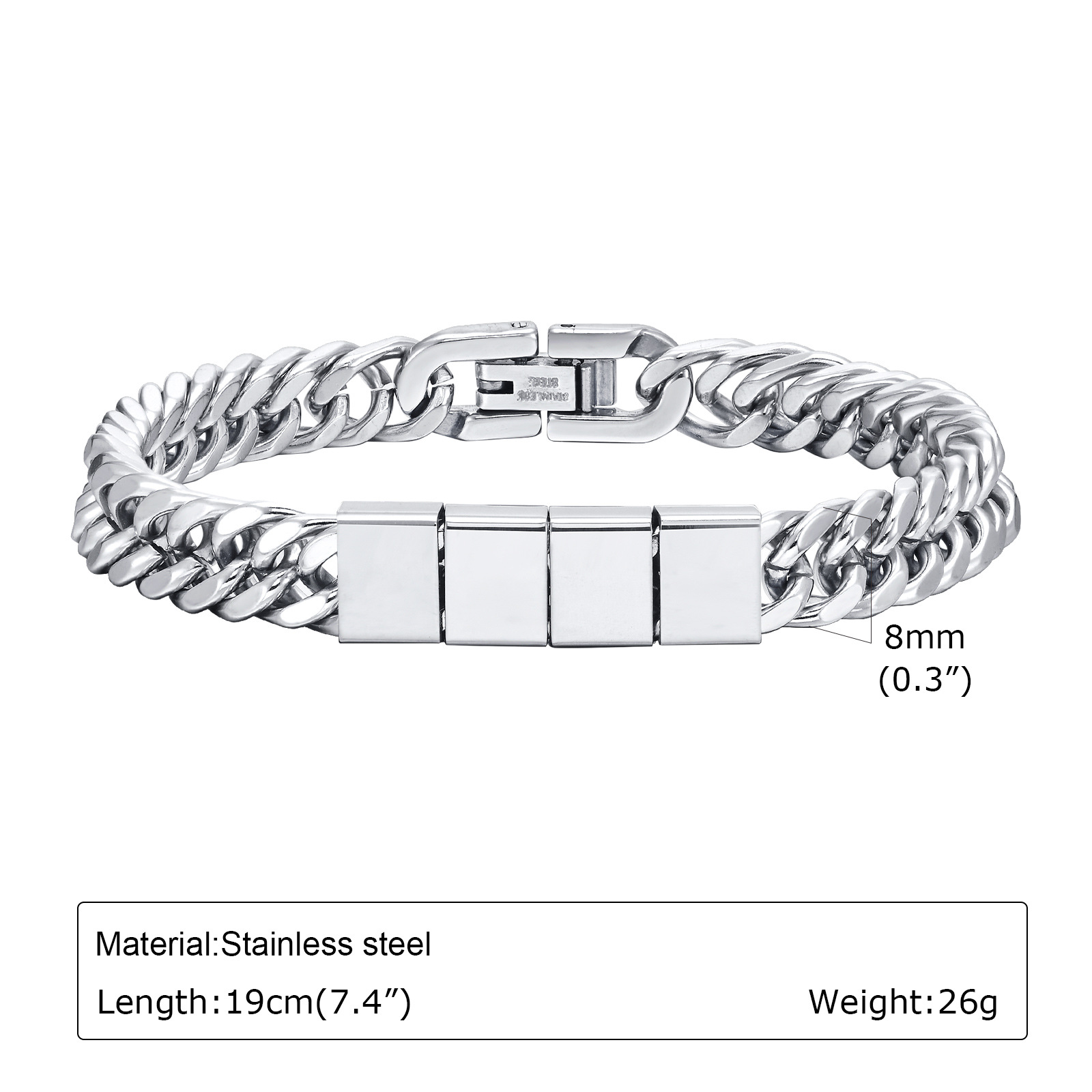 Titanium Steel Cuban Chain Bracelet Geometric Design For Men_voghion.com
