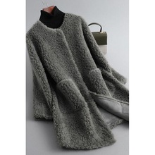 2025新款女外套秋冬款皮草圆领女中长款羊羔毛仿皮毛一体大衣冬季