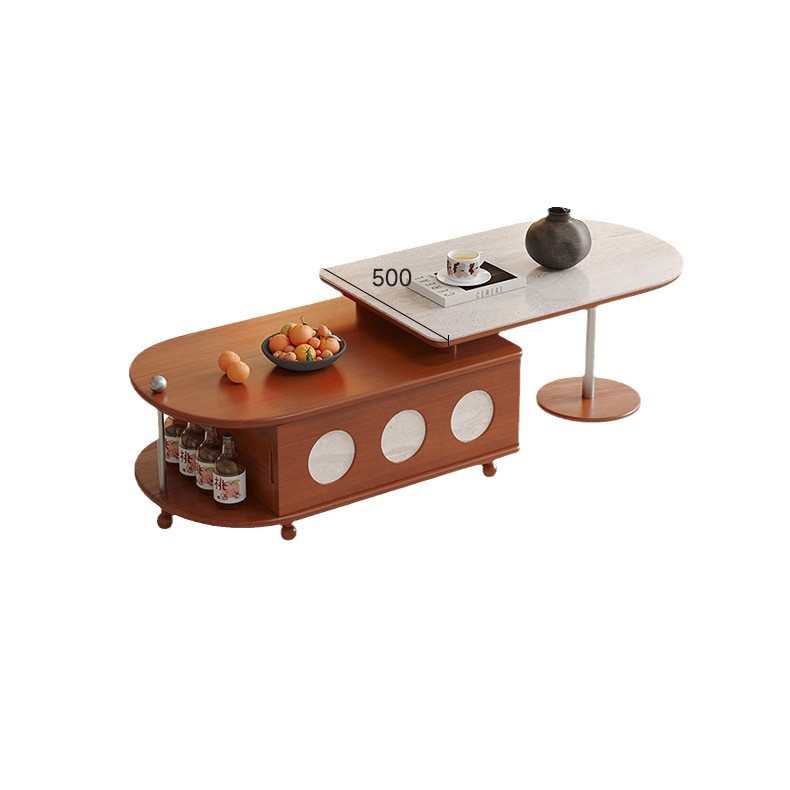 Mesa de centro de madera maciza de estilo antiguo retráctil pequeño apartamento sala de estar hogar mesa de té de roca 2024 nuevo lujo ligero sensación de alta gama