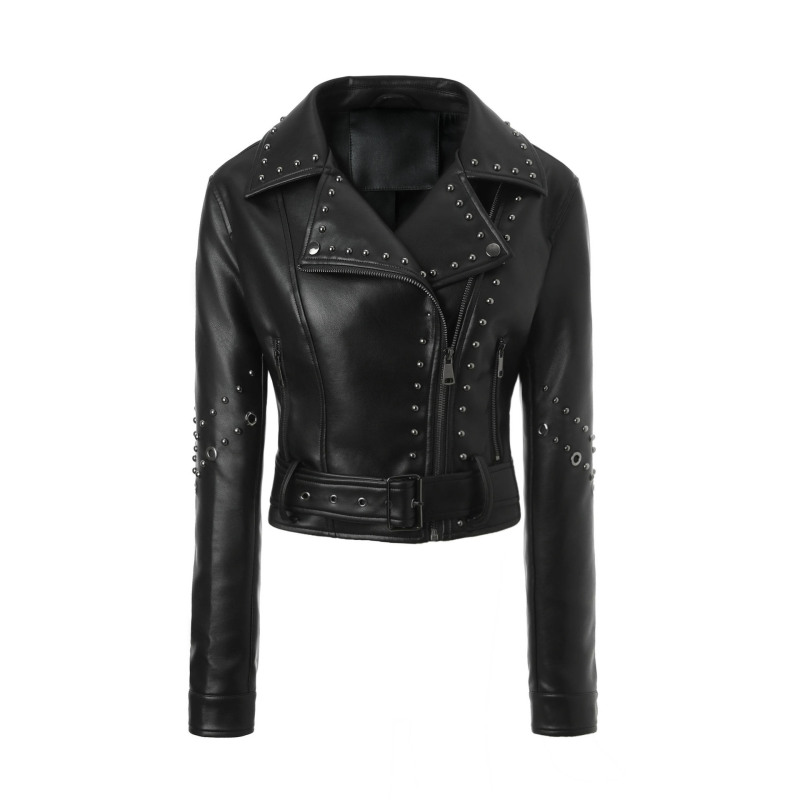Popular Foreign Trade Item: Women's Black Pu Leather Slim-Fit Biker Jacket with Lapel Collar, Cross-Border Short Style Popular Foreign Trade Item: Women's Black Pu Leather Slim-Fit Biker Jacket with Lapel Collar, Cross-Border Short Style