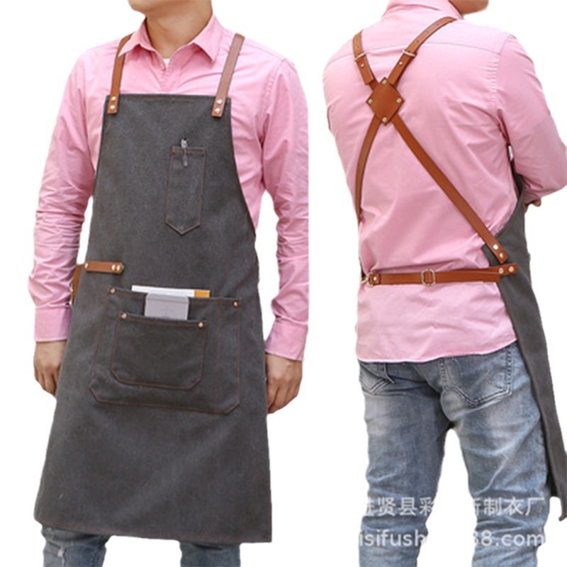 Delantal de mezclilla restaurante occidental leche tienda de té floral salón de uñas Barbero ropa de trabajo de carpintería delantal de lona al por mayor