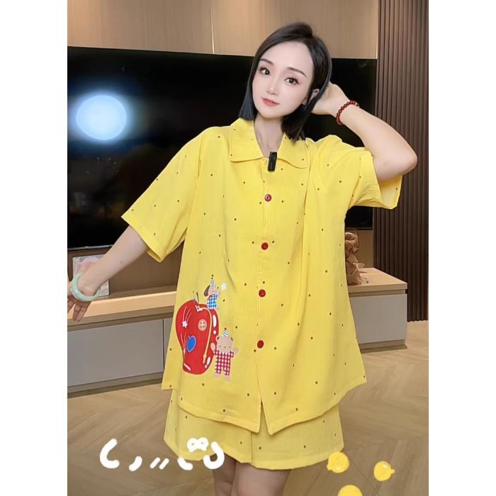 Vietnam transfronterizo al por mayor pijamas de verano mujeres nubes algodón de manga corta pantalones cortos traje cardigan dibujos animados lindo traje de servicio a domicilio