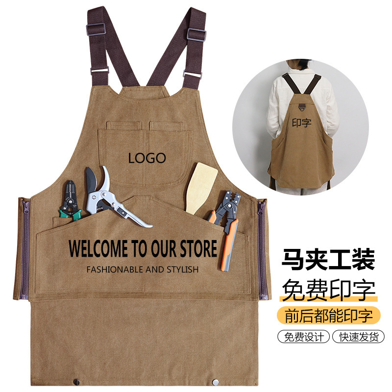 Factory wholesale cross-border thick canvas vest apron outdoor tooling anti-fouling padded work clothes apron custom logo
