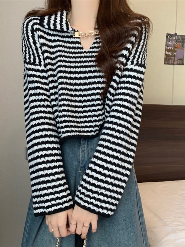 春秋のドールカラー韓国風セーター、女性用長袖デザインゆったりニット、小柄な方向けトップス、卸売、通勤スタイル|undefined