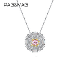 PAG&MAG S925 Pure Silver Micro-set Diamond Pink Gemstone Pendant Lightweight Flower Necklace for Women Silver Accessory Charm