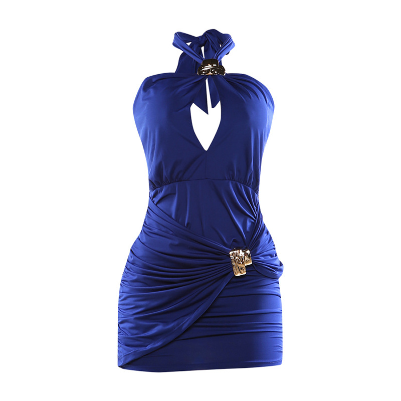 Women's Pleated Solid Color Bodycon Dress
