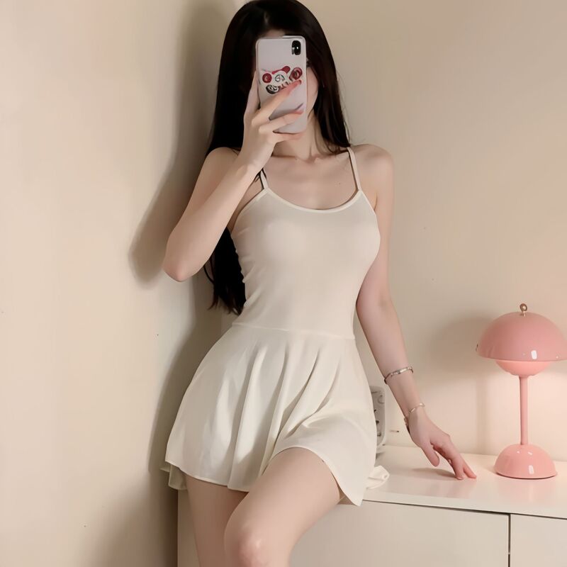 Sexy Underwear Pajamas Women's High Stretch Ice Silk Backless Sexy Wrap Hip Skirt Temptation Tight Clothes Sling dress Set