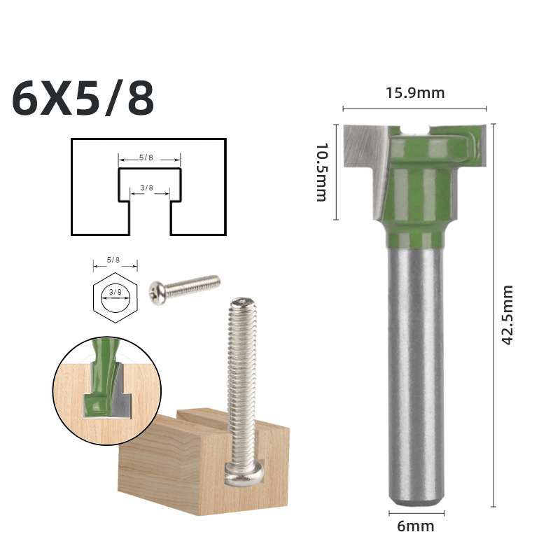 Cuchillo de ojo de cerradura verde 6 piezas para trabajar la madera cortador de fresado de doble hoja cuchillo de ranura en T marco de fotos de ojo de cerradura agujero colgante cuchillo Gong