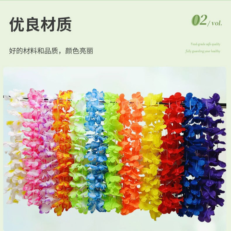 Hawai 24 coronas de flores colgantes de color colgantes de pétalos de flores de poliéster coronas de flores de cuello Fiesta de fiesta