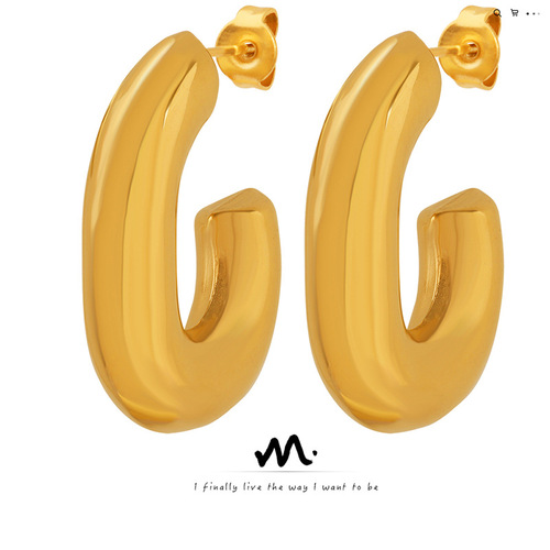  New European & American Earrings, Instagram-Favorite Minimalist Style, Fade-Resistant, Hollow U-Shaped Design, Chunky Earrings with Premium Quality—Perfect for Women