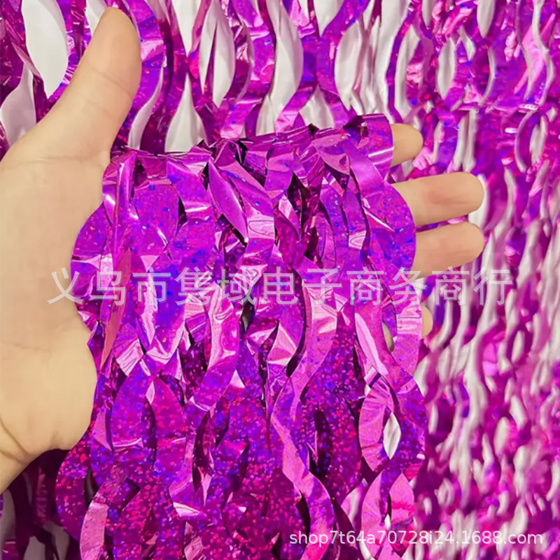 Nuevo cimitarra láser transfronteriza cortina de seda de lluvia cortina de seda de lluvia ondulada decoración de fondo fiesta de cumpleaños fotografía decoración de escena