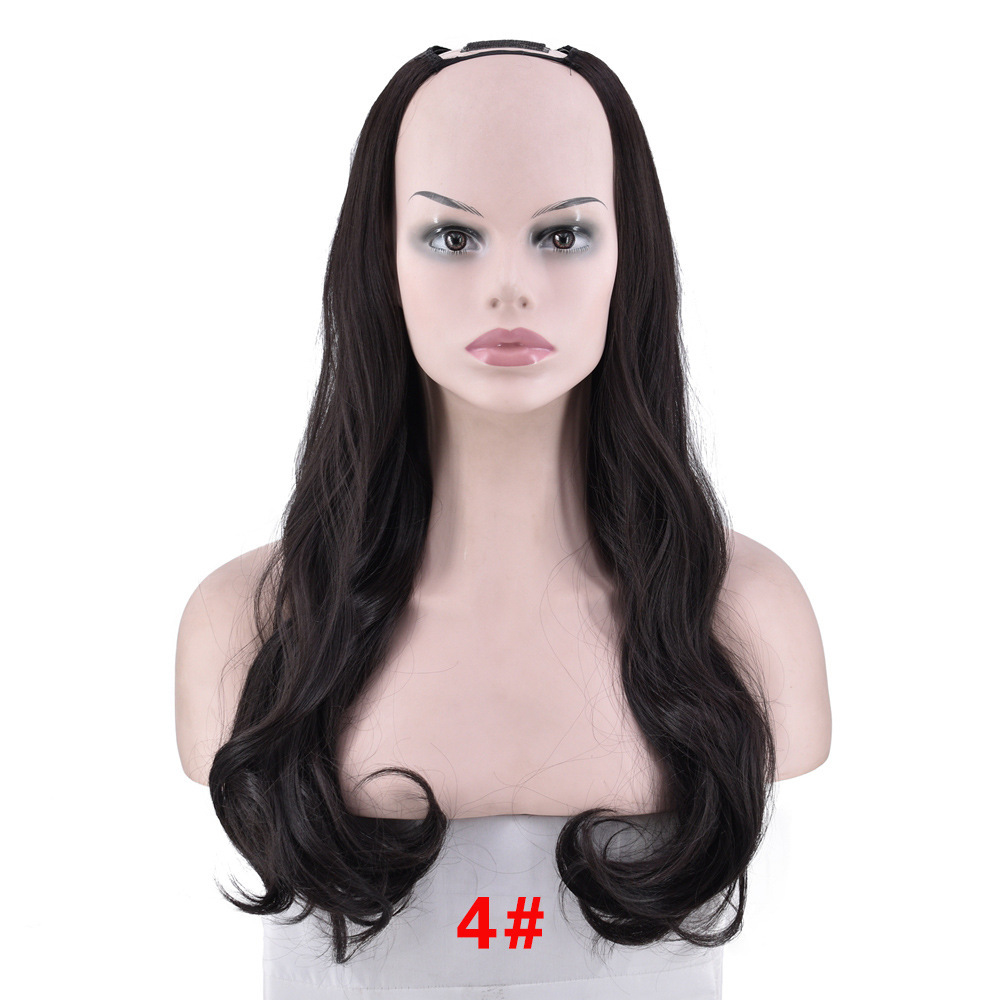 Peluca mujer media cabeza en forma de U pelo largo y rizado, cara esponjosa, gran ola, cabeza de flor de pera, pelo largo y rizado natural para niñas