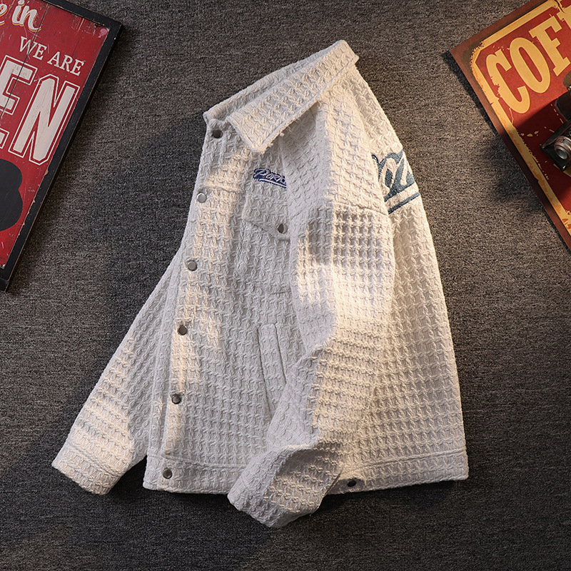 D206-JK537-2024 spring and summer jacket men's trendy letter embroidered Hong Kong style trendy brand casual plaid jacket